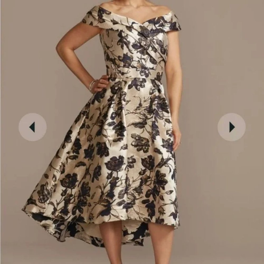 Oleg Cassini Floral Brocade High-Low A-Line Dress